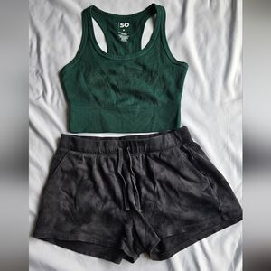 ❤️3/$12 Waffle Knit Crop Top And Black/gray Shorts